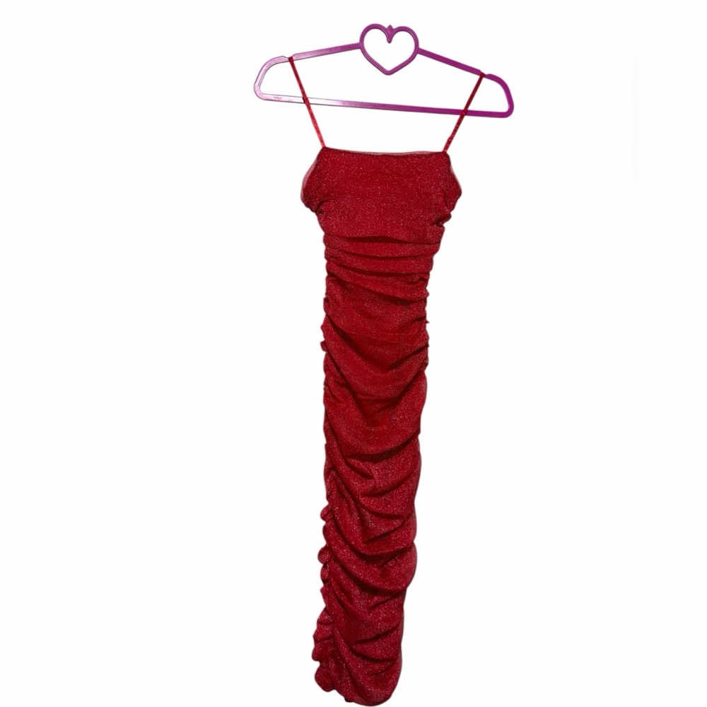 Privy Red Glitter Ruched Bodycon Mini Dress NWT Size S